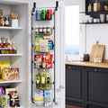 Delamu Narrow Over the Door Pantry Organizer, 6-Tier Metal Pantry Door Organization and Storage for Easy Install, Hanging Spice Rack Seasoning Shelves for Cabinet & Kitchen, D5 x W13 x H50 inch, Black