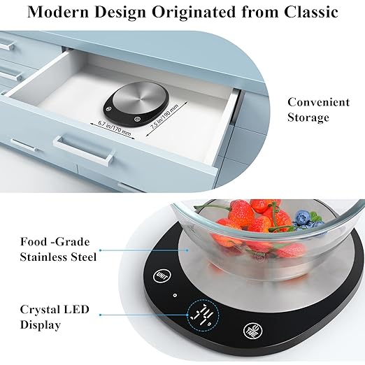 Homebuds 22lb Digital Food Scale Grams and Ounces in 1g, High Precision Assured by Kitchen Scale Professional Factory Since 2001, Gram Scale for Cooking and Baking, LED, 3*AAA Included, Black
