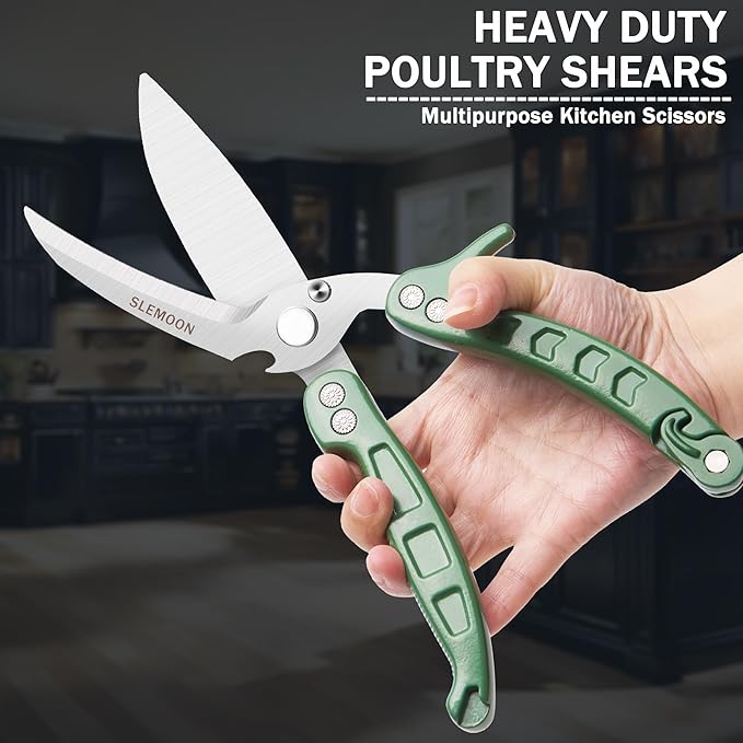 Kitchen Shears Heavy Duty Poultry Shears Meat Cutting Dishwasher Safe and Stainless Food Kitchen Scissors for Chicken Turkey Thanksgiving,Green