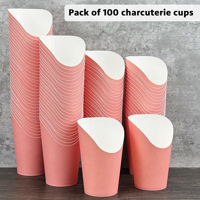CAMKYDE 100 Pcs French Fries Holder, 12oz Disposable Paper French Fry Cups Pink Charcuterie Cups for all Occasions (12oz, Pink)