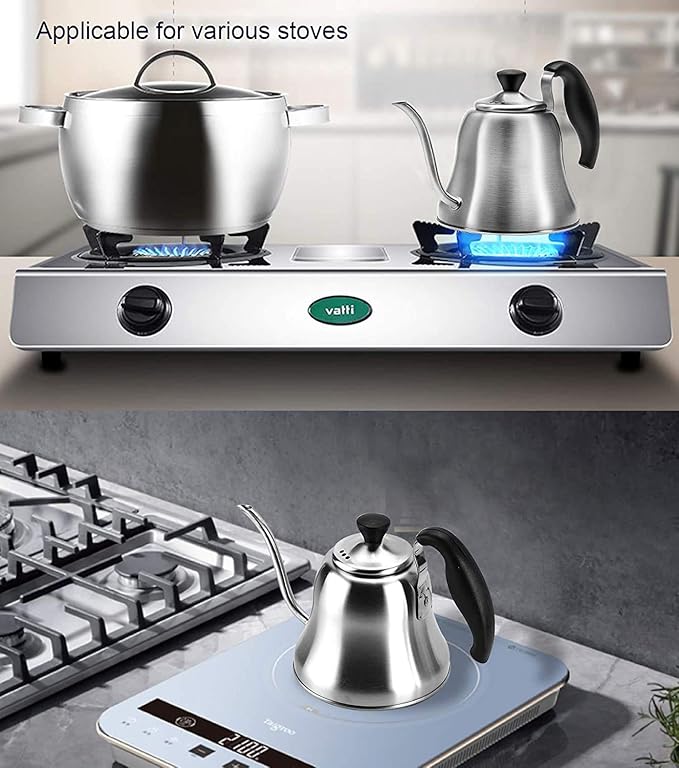 Coffee Kettle for Stove Top Premium Gooseneck Kettle, Pour Over Coffee Tea Pot, Stovetop Teapot, Hot Water Heater for Camping, Home & Kitchen, Stainless Steel - Small 28oz, Brushed