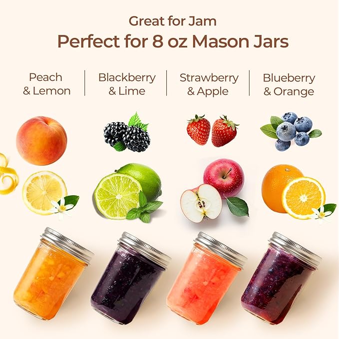 ComSaf Small Mason Jars 8 oz, 24Pcs Regular Mouth Canning Jars, 8 ounce Glass Jar with Lid for Jams, Sauces, Jellies, Spices, Self-Made Gift, DIY Candles Decor, Wedding & Baby Shower Favors