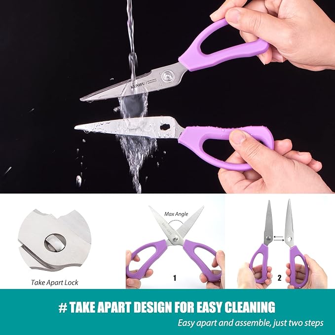 KUNIFU Kitchen Scissors, All Purpose Kitchen Shears, Heavy Duty Come Apart Scissors Gadgets Utensils - Black