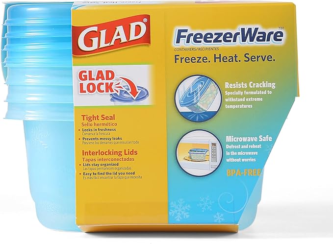 Glad Food Storage Containers, Small Rectangle, 24 Ounces | Freezerware | 4 Count Set | Pack of 2