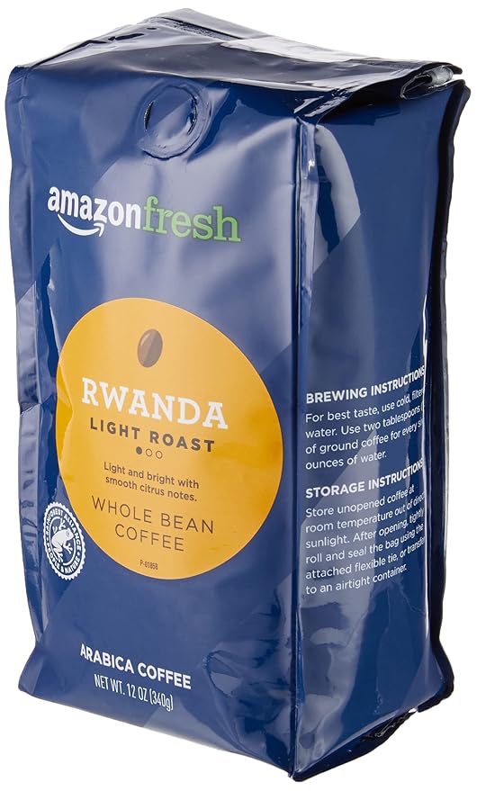 Amazon Fresh, Rwanda Whole Bean Coffee, Light Roast, 12 Ounce (Pack of 3)