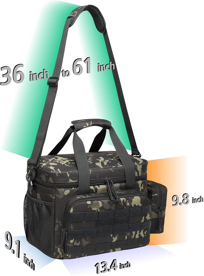 TACTICISM Tactical Lunch Box for Men, 30 Cans Leakproof Lunchbox, Insulated Lunch Bag, Portable Soft Cooler with Detachable Molle Pouch, Black Camo