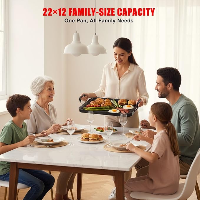 22"x12" Large Family Griddle Pan - Double Burner Griddle Comals Para Tortillas Grande, Non-Stick PFOA-Free Aluminum Grill Pan for Gas Stove/electric stovetops/Indoor/Outdoor Camping