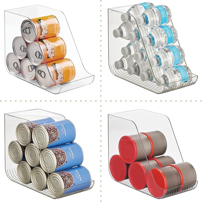 mDesign Can Organisers for Pantries, Fridge Drawers & Fridge Shelves - Kitchen Storage Solutions - for up to 7 Cans of Soda, Food, or Soups - Kitchen Accessories — Pack of 2 - Clear