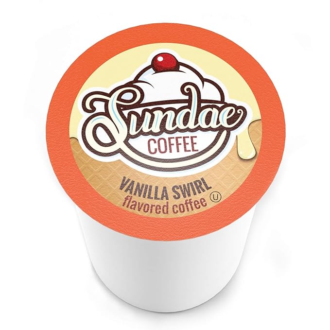 Sundae Ice Cream Flavored Coffee Pods, Compatible with 2.0 Keurig K-Cup Brewer, (Vanilla Swirl) 48 Count