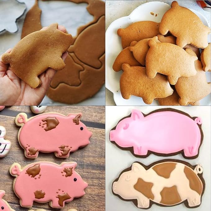 Pig Cookie Cutters Set, Stainless Steel Sandwiches Cutters Biscuit Molds for Kids,5pcs Sturdy Cutters for Cookies,Sandwiches,Small to Large Size, 1.37 to 4.52 inches