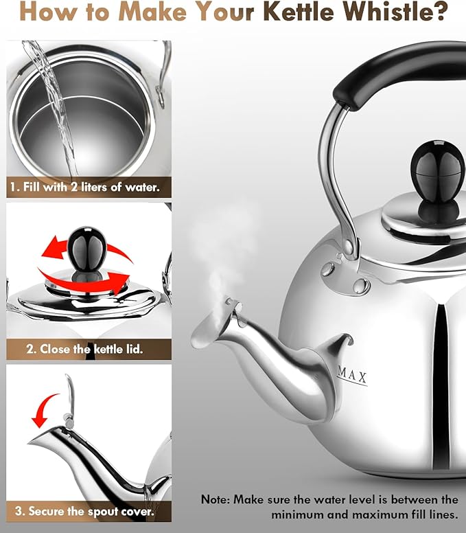 Dclobtop Whistling Tea Kettle Stovetop - 2.3 Quart Round Tea Pot for Stovetop, Silver Mirror Polished Classic Stovetop Kettle, Food Grade Material Teapot for Stove Top
