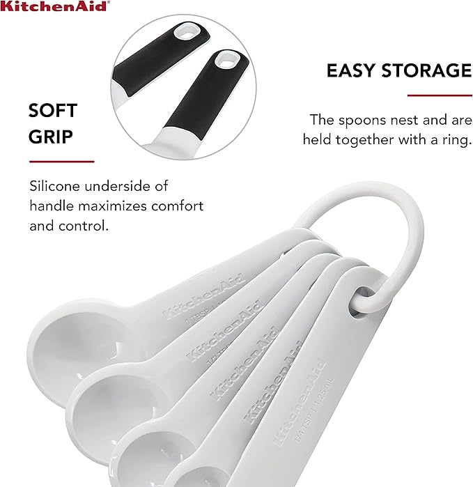 KitchenAid Plastic Measuring Spoons, Set Of 5, White