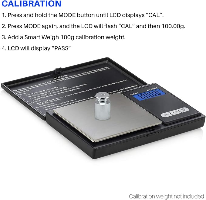 Smart Weigh Digital Pocket Gram Scale,100g x 0.01g Digital Gram Scale, Jewelry Scale, Food Scale, Kitchen Scale Black, Battery Included