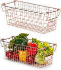Granrosi Stackable Large Wire Baskets for Organizing — Set of 2 Rose Gold Wire Storage Baskets with Handles; Snacks & Chips Organizer for Pantry; Metal Storage Bins for Pantry