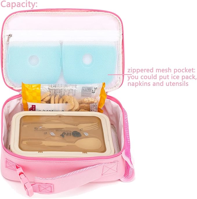 FlowFly Kids Lunch box Insulated Soft Bag Mini Cooer Back to School Thermal Meal Tote Kit for Girls, Boys,Pink
