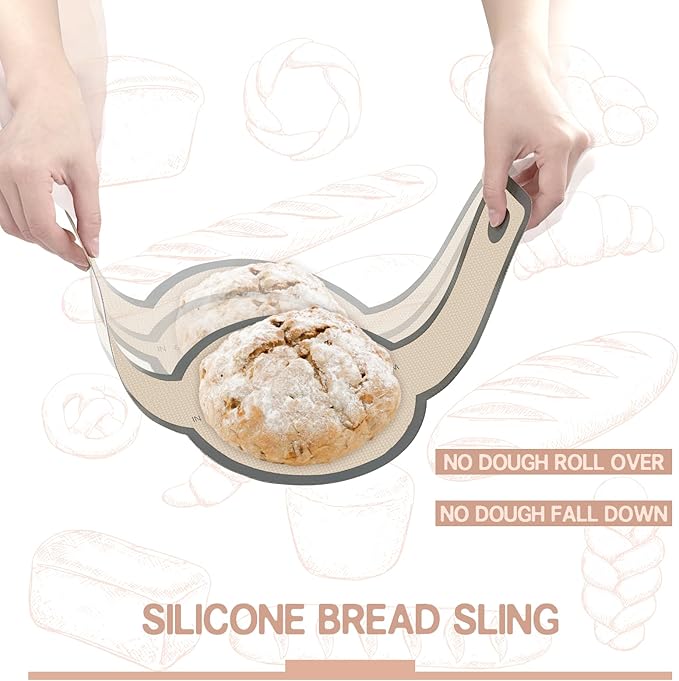 Silicone Bread Sling for Dutch Oven, 2 PCS Non-Stick & Easy Clean Reusable Silicone Bread Baking Mat with Long Handles, Easy to Transfer Sourdough Bread, Gray