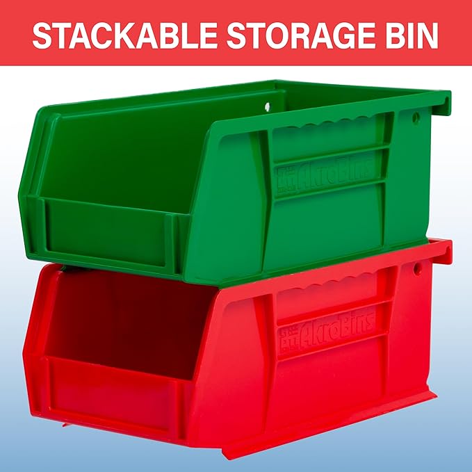 Akro-Mils 30220 AkroBins Plastic Storage Bins, Space-Saving Stackable Bins for Garage, Pantry, Craft Organization, 7-Inch x 4-Inch x 3-Inch, Stone, 24-Pack