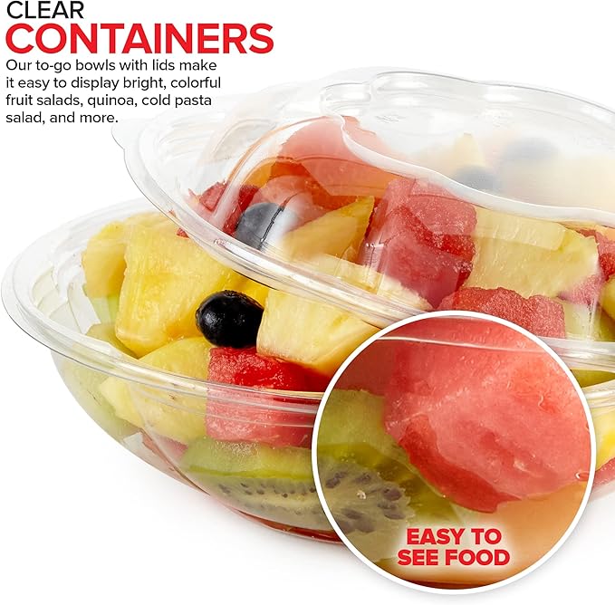Stock Your Home 18oz Clear Plastic Salad Bowls with Lids Disposable (50 Pack) Mini Takeout Container with Snap on Lid for Fruit Salads, Quinoa, Lunch and Meal Prep, Acai Bowl, To-Go Party Containers