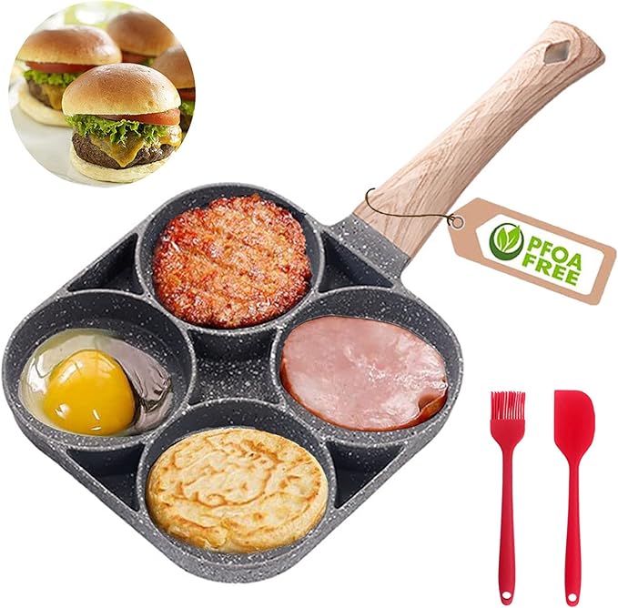 4 Egg Frying Pan,Pancake Omelette Pan,Cooker Pans 4-Cups Non-stick Cookware Aluminium Alloy Fried Divided Egg Cooker, Burger Pan for Breakfast,Pancake,Poached Egg1