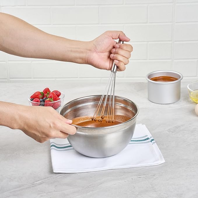 Restaurantware-German Standard 10.6 Inch Ball Whisks, 24 Kitchen Whisks With Silicone Balls - Ergonomic Handle, Dishwashable, Stainless Steel Manual Egg Beater, Durable, For Whisking, Stirring, Mixing
