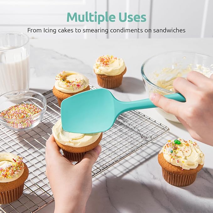 U-Taste Silicone Spoon Spatula Set, 600ºF High Heat Resistant Food Grade Flexible Rubber Scraper, Cooking Mixing Baking Kitchen Utensils Set of 3 (Aqua Sky)
