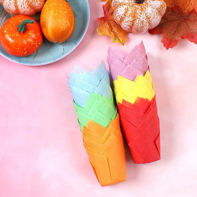 Ruisita 150 Pieces Mini Baking Cups Tulip Baking Cups Cupcake Liners Muffin Liners for Wedding, Birthday, Baby Shower Parties, 6 Colors (Multicolor 1)