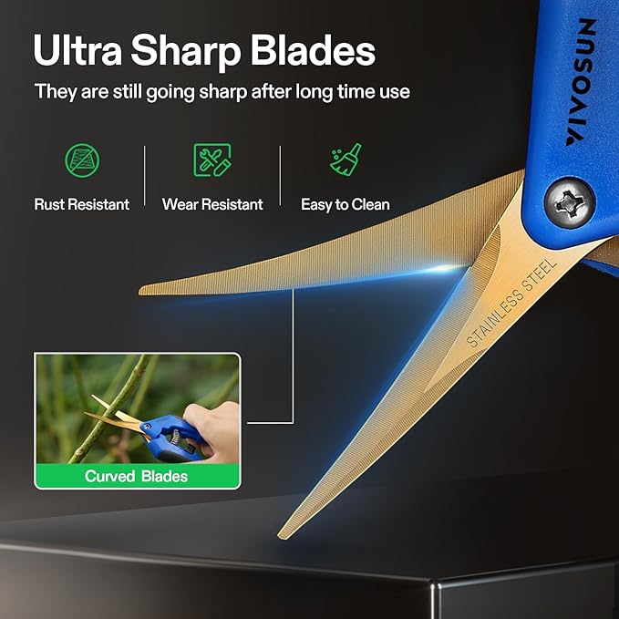 VIVOSUN 12-Pack 6.5 Inch Gardening Scissors Hand Pruner Pruning Shear with Titanium Coated Curved Precision Blades