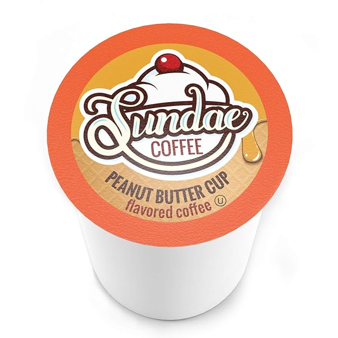 Sundae Ice Cream Flavored Coffee Pods, Compatible with 2.0 Keurig K-Cup Brewer, (Peanut Butter Cup) 48 Count