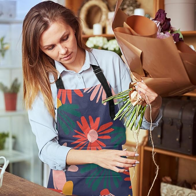 Britimes Floral Flower Spring Leaf Apron Home Kitchen Cooking Baking Gardening for Women Men with Pockets 32x28 inch