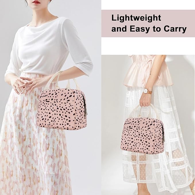 EurCross Pink Lunch Bag for Women,Chic Trendy Portable Lightweight Insulated Small Lunch Box Tote Bag for Preppy College or Adult Work Office