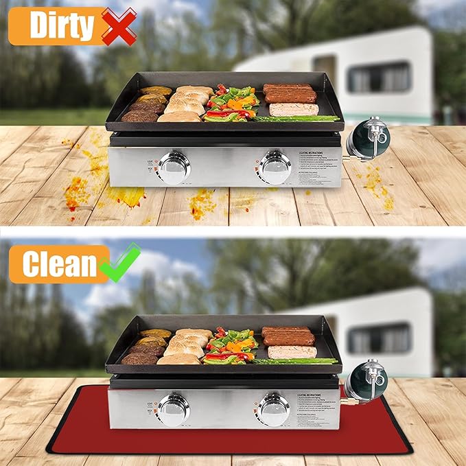 25x19.5in Heat Resistant Grill Mats for Outdoor Grill to Protect Your Prep Table and Outdoor Grill Table - Fire Proof & Water Proof & Oil Proof BBQ Mat - Red (1mm)