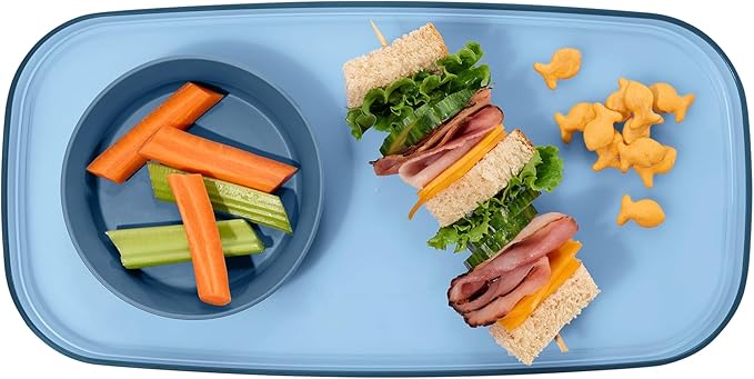 madesmart dipware Small Serving Plate, Collapsible & Removable Dip Bowl for Salsa, Queso, Sald, Olives, Premium Dishwasher & Microwave Safe, Multipurpose Plate & Bowl, Blue