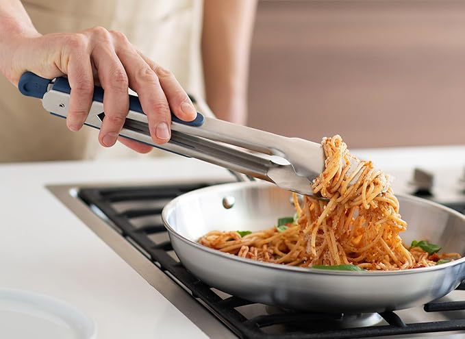 Misen Kitchen Tongs - Dishwasher Safe, Heavy Duty - Precision Stainless Steel Grilling Tool - Heat Resistant - Perfect for Serving and Air Frying - 13 Inch | Blue