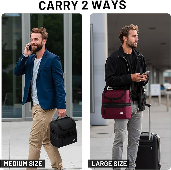 MIER Adult Lunch Box Insulated Lunch Bag Large Cooler Tote Bag for Men, Women, Double Deck Cooler (Dark Red, Large)