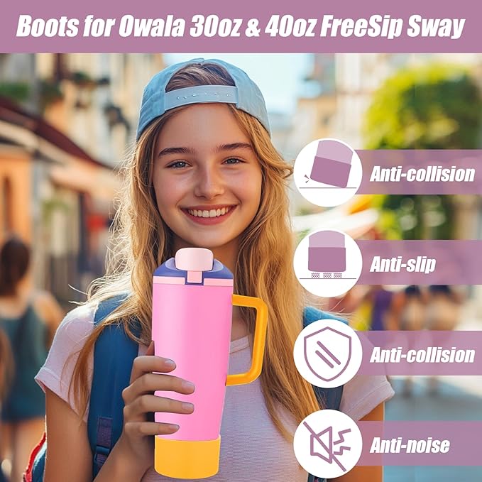 Mity rain 2PCS Protective Silicone Boots for Owala 30oz & 40oz FreeSip Sway Bottles & Tumblers - Accessories for owala, Enhances Stability & Prevents Scratches (Golden Yellow & Pastel Pink)