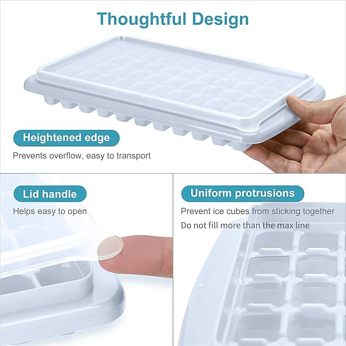 ARTLEO Ice Cube Maker Trays for Freezer with Lid and Storage Box, Easy Release 55 Mini Nugget Ice Cubes Tray with Cover, Ice Holder, Scooper, Flexible Durable Plastic Ice Mold & Bin, BPA Free