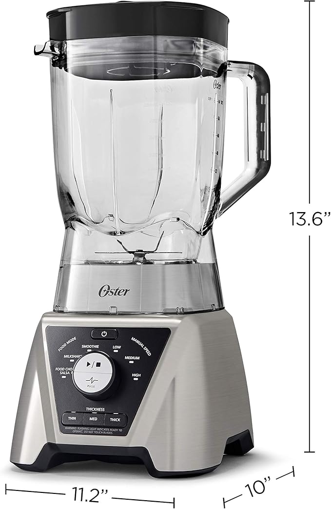Oster Pro Smoothie Blender with Texture Select, Countertop Blender with Tritan Jar & 2 To-Go Cups, Brushed Nickel