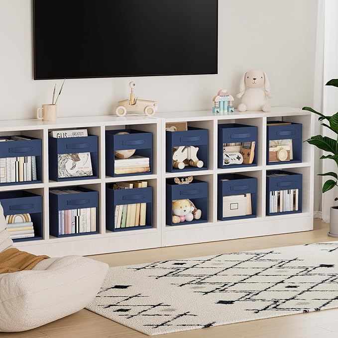 DIMJ Storage Cubes, Cube Storage Bin, 10 Pack Foldable Baskets with Window, Closet Storage Bins with Handle, 11x 11 inch Storage Cubes for Clothes, Toys, Books (Navy Blue)