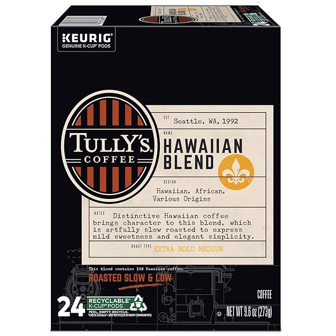 Tully's Coffee Hawaiian Blend Keurig Single-Serve K-Cup Pods, Medium Roast Coffee, 96 Count