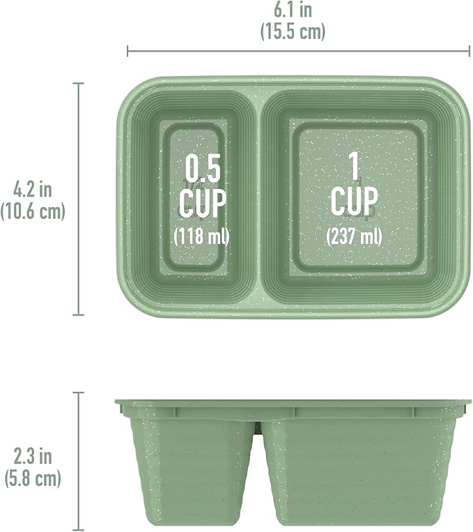Bentgo Prep - 2-Compartment Snack Containers with Lids - Reusable, Microwaveable, Durable, PFAS & BPA-Free, Freezer, & Dishwasher-Safe Meal Prep Food Storage - 10 Trays & 10 Lids (Basil Glitter)