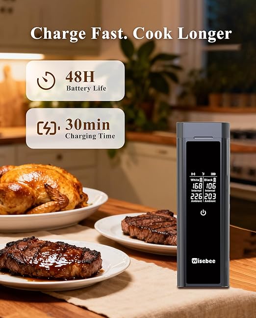 Wisebee Meat Thermometer Digital Wireless, 328FT Dual Probes Food Thermometer Bluetooth Remote Monitoring for Cooking- BBQ, Grill, Oven, Smoker