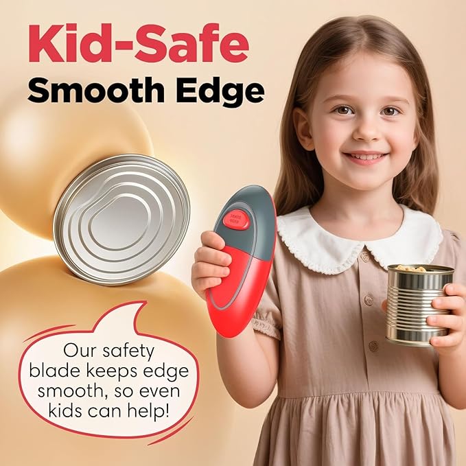 Easy Electric Can Opener One Touch Fits All Can Sizes with Safety Smooth Edge for Kitchen, Hands Free Can Opener electric with Battery Operation for Seniors, Arthritis and Chef