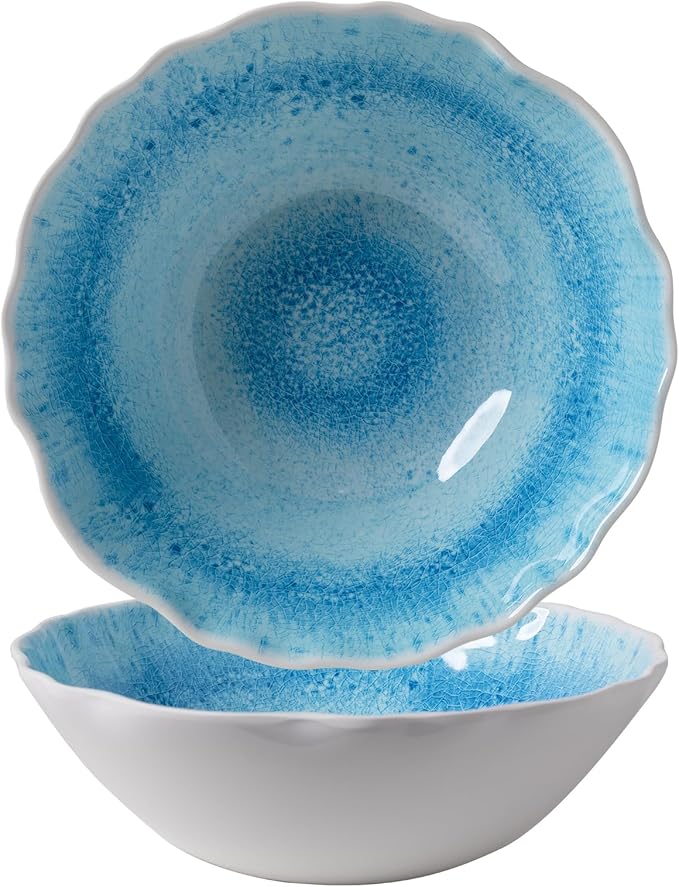 Melamine Serving Bowls, 12'' x 4'' Large Salad/Pasta/Mixing/Fruit Bowls, Set of 2 Break-resistant BPA Free Classic Melamine Bowls, Dishwasher Safe, Blue