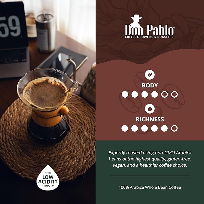 Don Pablo Signature Blend - Limited Edition Dark Roast Gourmet Coffee, 100% Arabica Whole Bean, Non-GMO, Low Acidity, 2 Pound (2 lb) Bag