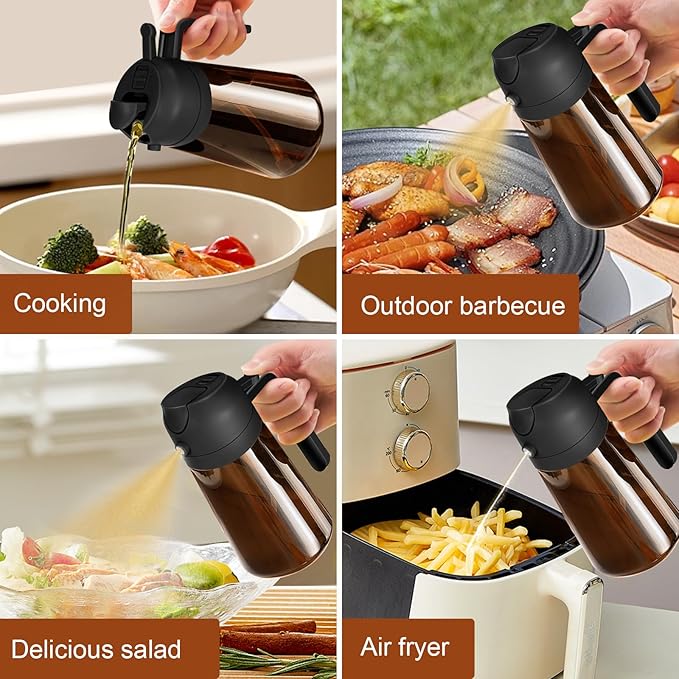 YARRAMATE 16oz/470ml Light Blocking Oil Sprayer for Cooking with Stickers, Food-Grade 2 in 1 Olive Oil Dispenser Bottle for Kitchen, Premium Dark Amber Glass Oil Bottle for Air Fryer, BBQ (Black)