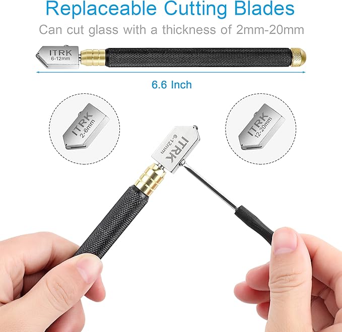 Glass Cutter 2mm-20mm, Upgrade Glass Cutting Tool with Glass Cutting Oil, Pencil Style Oil Feed Carbide Tip Glass Cutter for Mirror/Tiles/Mosaic.