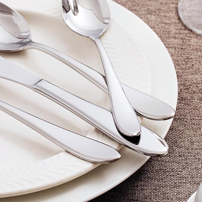 KINGSTONE 60-Piece Silverware Set for 12,18/10 Premium Stainless Steel Flatware Set, for Home, Restaurant, Wedding and Party Use, Mirror-Polished Cutlery Set, Dishwasher Safe.