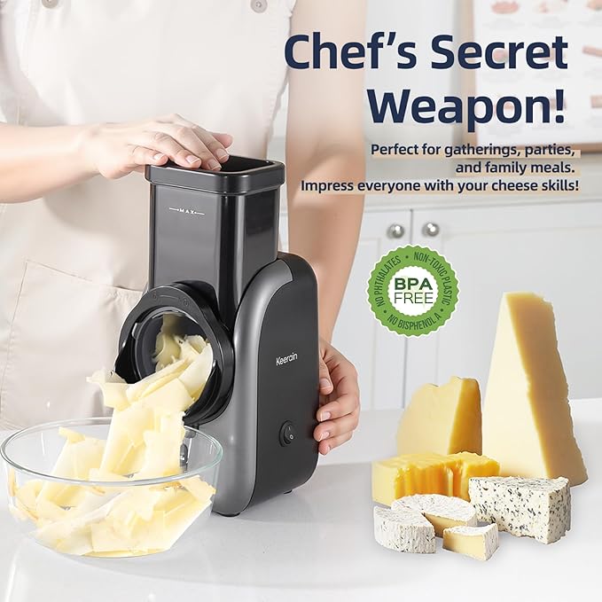 Electric Cheese Grater, Rotary Vegetable Slicer with 4 Interchangeable Drum Blades, Multifunctional Cheese Chopper Shredder for Kitchen Potato Veggie Salad Fruit etc