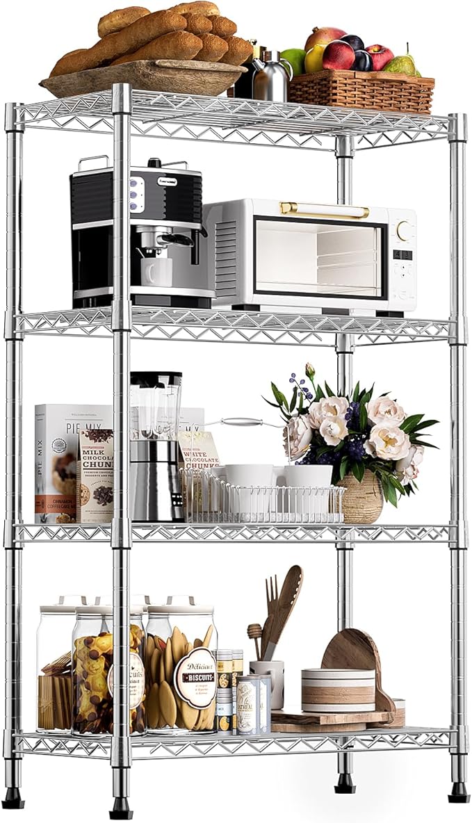 1000 lbs Storage Shelving 4-Tier Utility Shelving Unit Steel Organizer Wire Rack for Home,Kitchen,Office,Chrome (13.7" D x 23.6" W x 53.4" H)