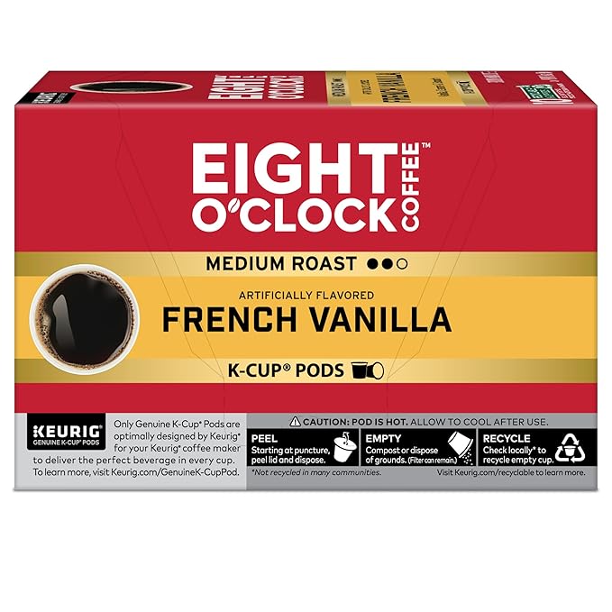 Eight O'Clock Coffee French Vanilla, Single-Serve Coffee K-Cup Pods, Medium Roast, 60 Count